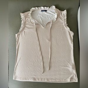 Tommy Hilfiger women’s  tan and white gingham ruffle sleeve